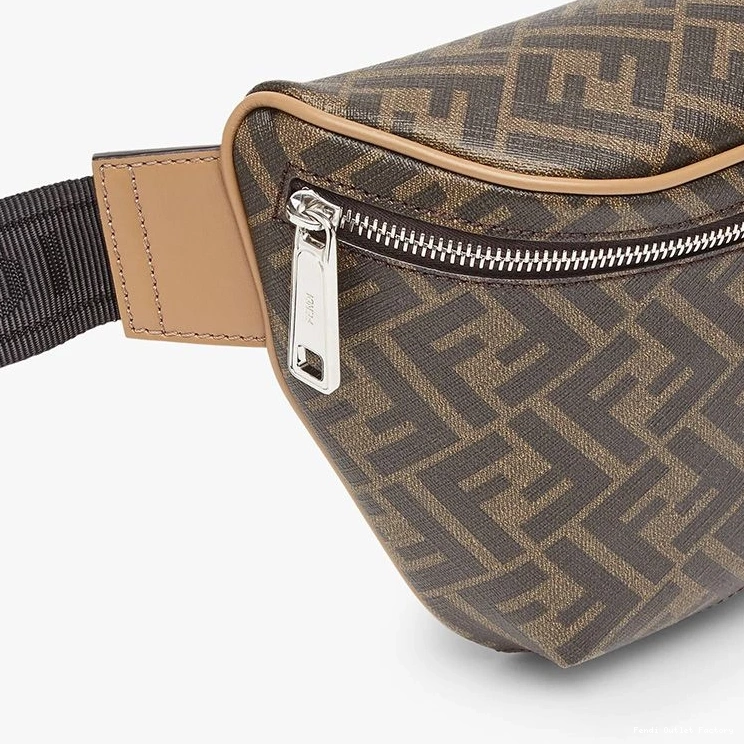 Affordable HOT Black Bag In FF Belt Motif Brown Fabric Fendi 0820